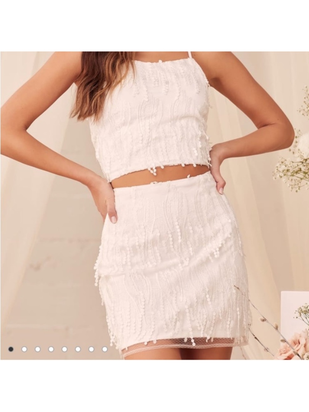 Lulu's White Mini Skirt with Beaded Texture